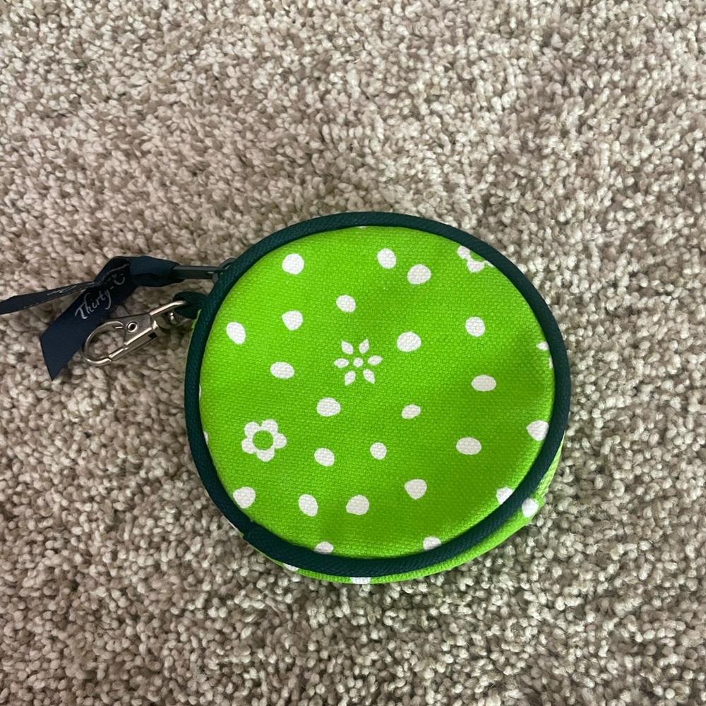 Thirty-One Green and White Polka Dot Wristlet